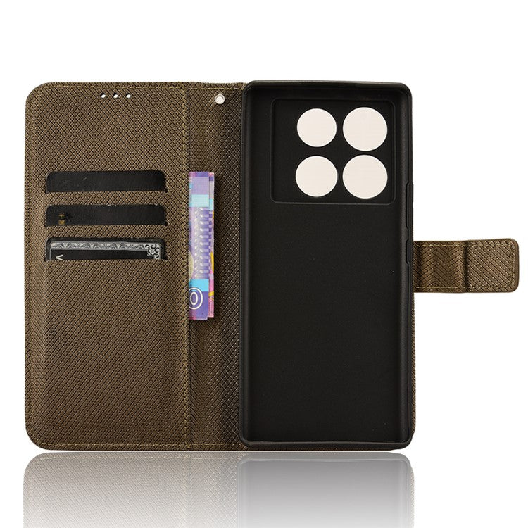 For Infinix Note 40 5G / X6852 Phone Stand Case Diamond Texture PU Leather Cover Wallet - Brown