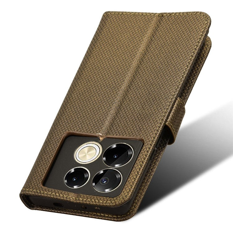 For Infinix Note 40 5G / X6852 Phone Stand Case Diamond Texture PU Leather Cover Wallet - Brown