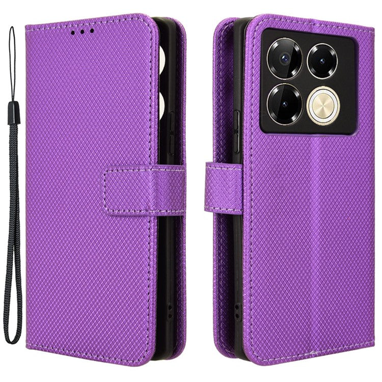 For Infinix Note 40 5G / X6852 Phone Stand Case Diamond Texture PU Leather Cover Wallet - Purple