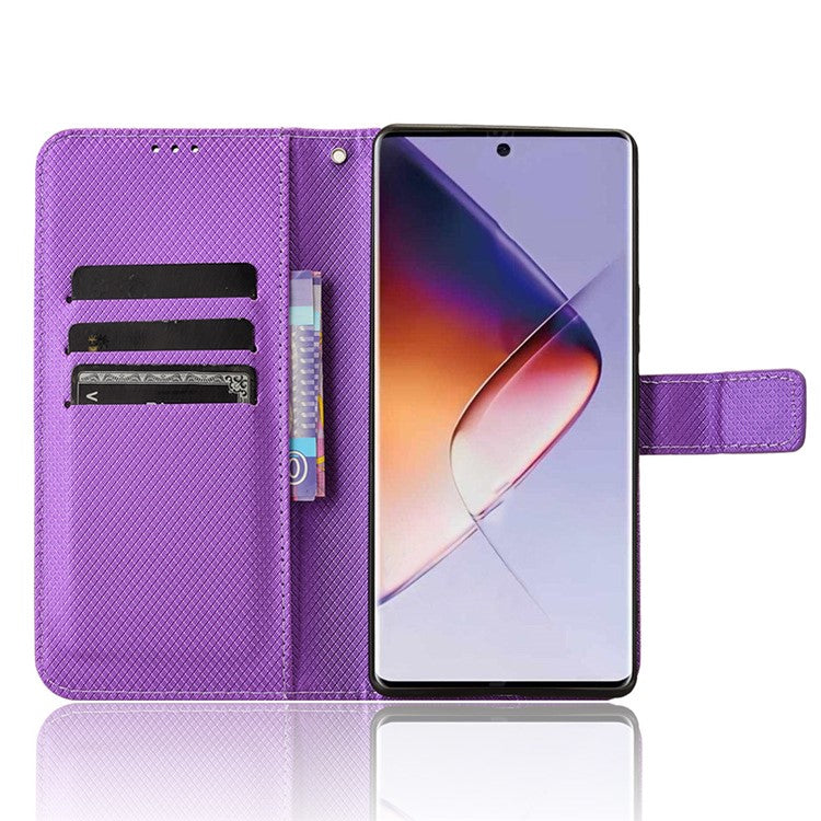 For Infinix Note 40 5G / X6852 Phone Stand Case Diamond Texture PU Leather Cover Wallet - Purple