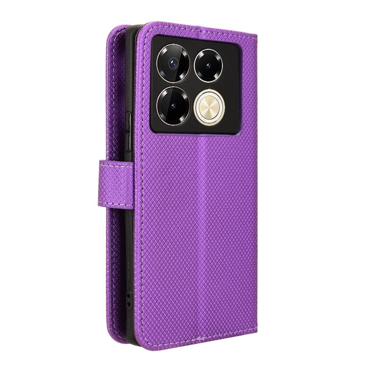 For Infinix Note 40 5G / X6852 Phone Stand Case Diamond Texture PU Leather Cover Wallet - Purple