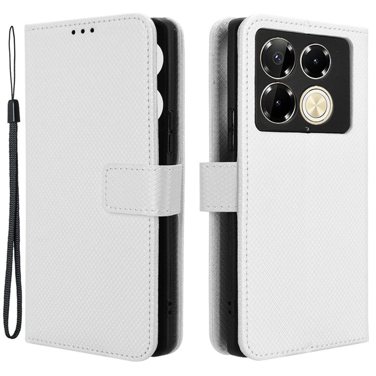 For Infinix Note 40 5G / X6852 Phone Stand Case Diamond Texture PU Leather Cover Wallet - White