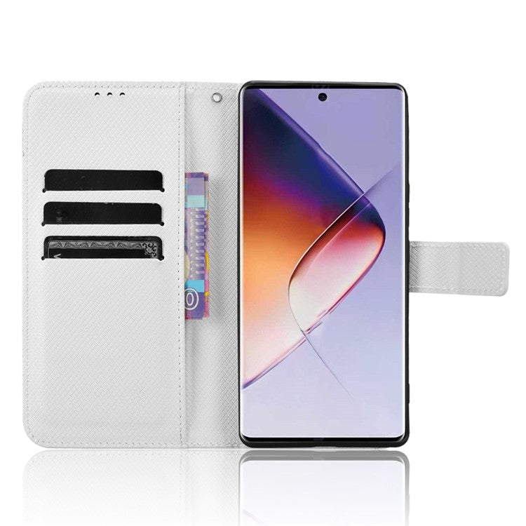 For Infinix Note 40 5G / X6852 Phone Stand Case Diamond Texture PU Leather Cover Wallet - White