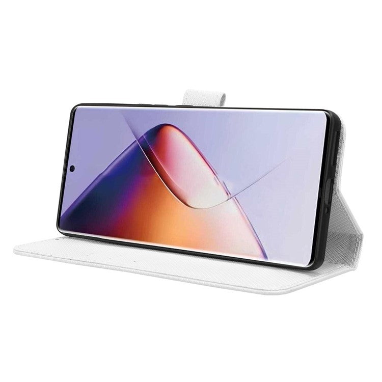 For Infinix Note 40 5G / X6852 Phone Stand Case Diamond Texture PU Leather Cover Wallet - White
