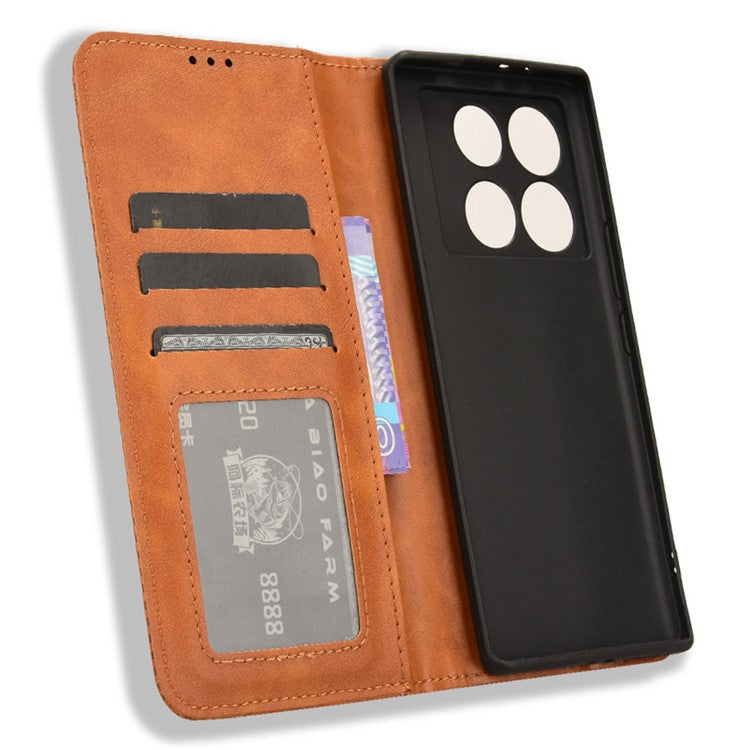 For Infinix Note 40 5G X6852 Wallet Case Magnetic Closing Leather Phone Cover - Brown