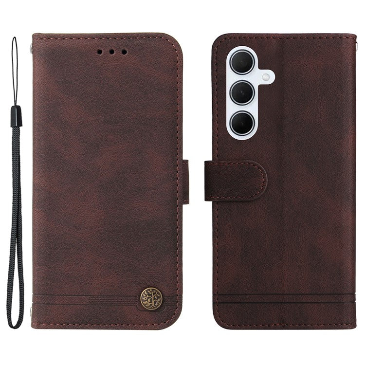 For Samsung Galaxy M35 5G Leather Wallet Cases Skin Touch Phone Cover Stand with Strap - Brown