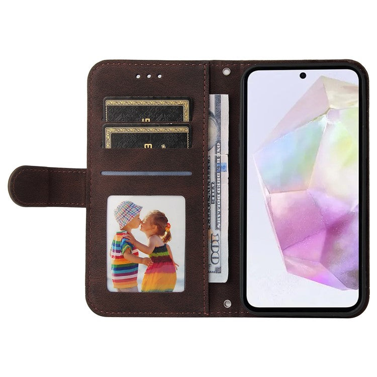 For Samsung Galaxy M35 5G Leather Wallet Cases Skin Touch Phone Cover Stand with Strap - Brown