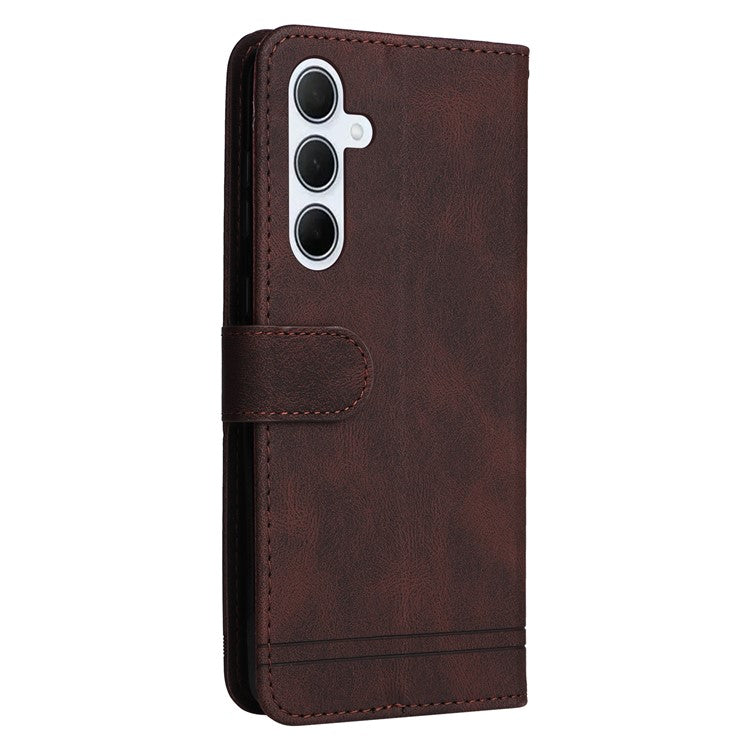 For Samsung Galaxy M35 5G Leather Wallet Cases Skin Touch Phone Cover Stand with Strap - Brown