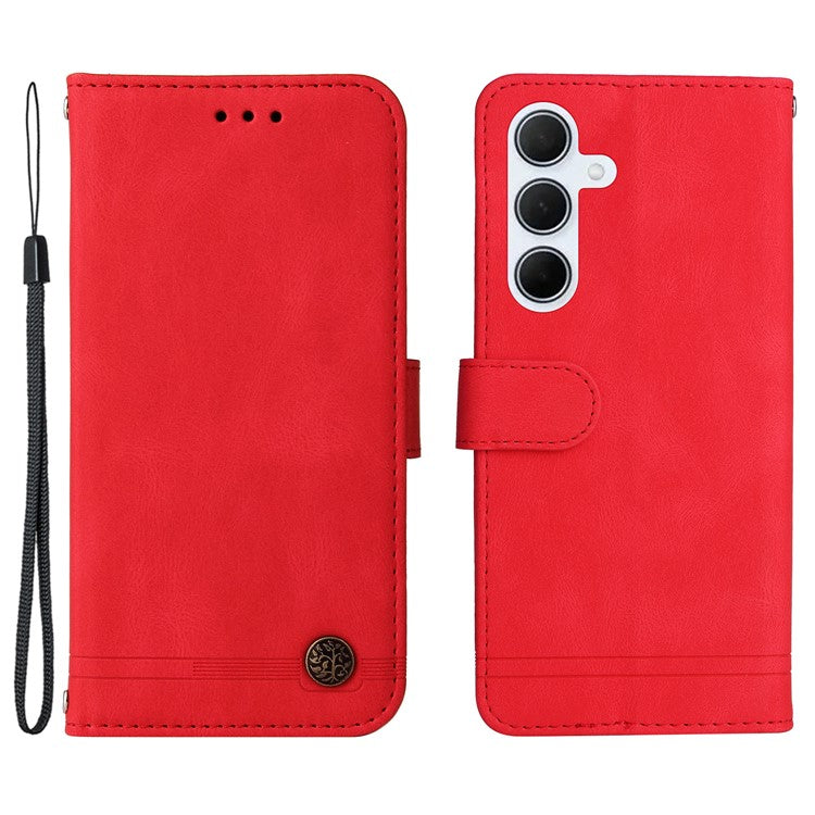 For Samsung Galaxy M35 5G Leather Wallet Cases Skin Touch Phone Cover Stand with Strap - Red