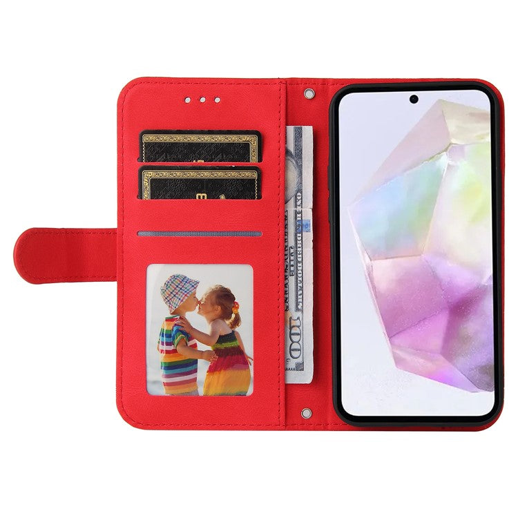 For Samsung Galaxy M35 5G Leather Wallet Cases Skin Touch Phone Cover Stand with Strap - Red