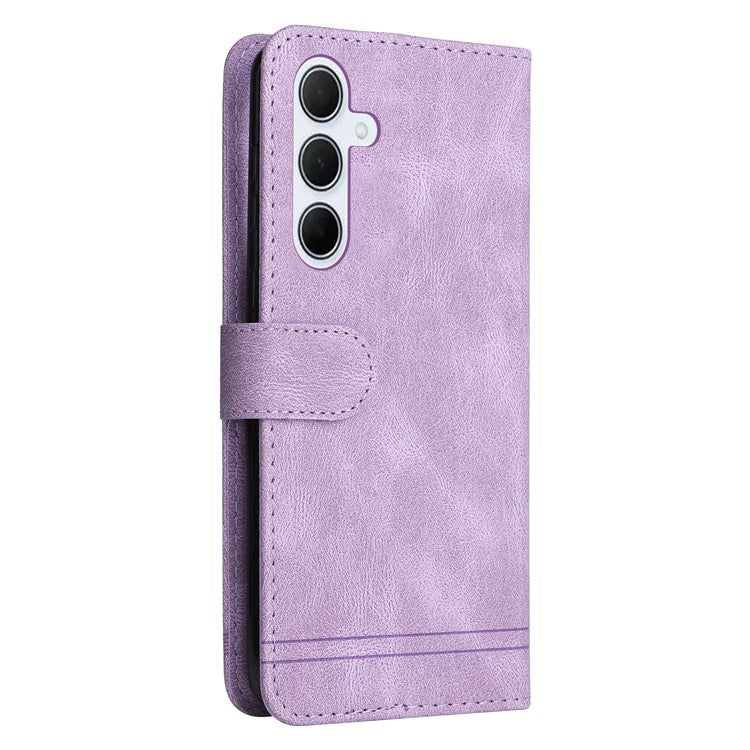 For Samsung Galaxy M35 5G Leather Wallet Cases Skin Touch Phone Cover Stand with Strap - Purple