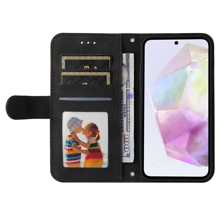 For Samsung Galaxy M35 5G Leather Wallet Cases Skin Touch Phone Cover Stand with Strap - Black