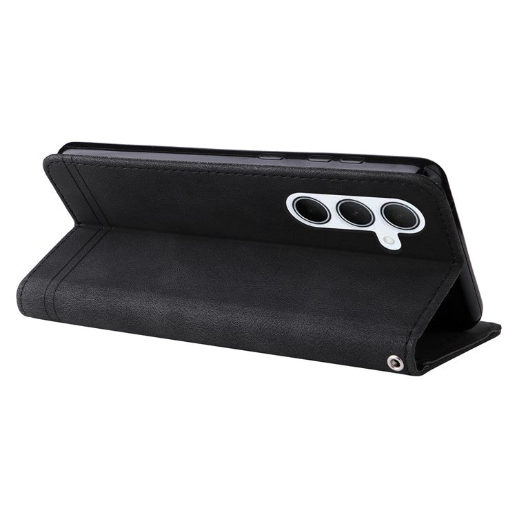 For Samsung Galaxy M35 5G Leather Wallet Cases Skin Touch Phone Cover Stand with Strap - Black