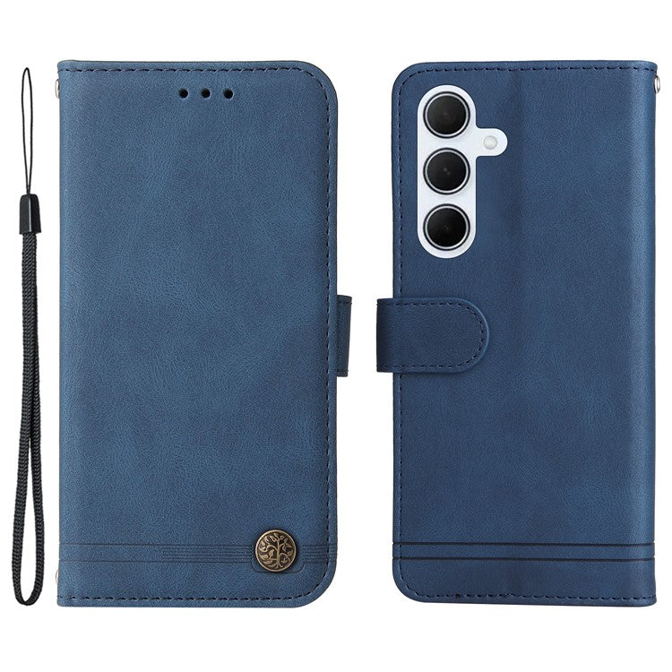 For Samsung Galaxy M35 5G Leather Wallet Cases Skin Touch Phone Cover Stand with Strap - Blue