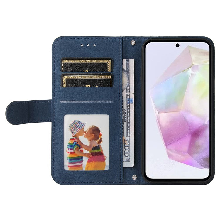 For Samsung Galaxy M35 5G Leather Wallet Cases Skin Touch Phone Cover Stand with Strap - Blue