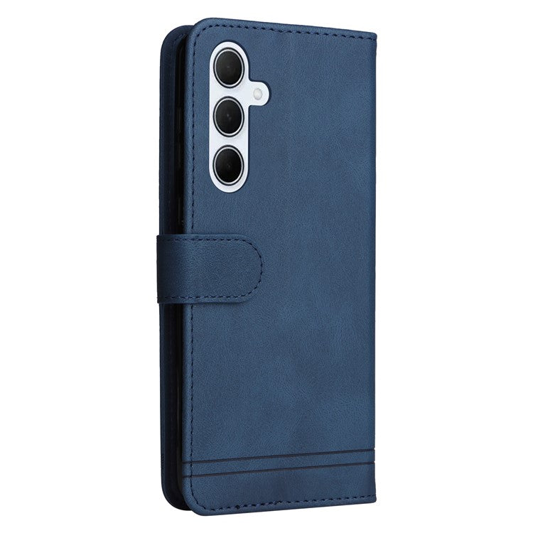 For Samsung Galaxy M35 5G Leather Wallet Cases Skin Touch Phone Cover Stand with Strap - Blue