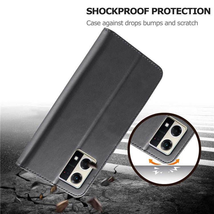 LC.IMEEKE For Oppo Reno8 Pro 5G (Global Version) Wallet Case Fully Wrapped PU Leather Stand Magnetic Closure Flip Folio Phone Cover - Black