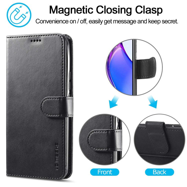 LC.IMEEKE For Oppo Reno8 Pro 5G (Global Version) Wallet Case Fully Wrapped PU Leather Stand Magnetic Closure Flip Folio Phone Cover - Black