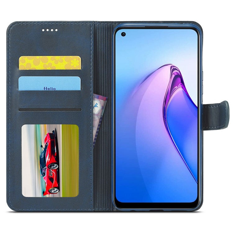 LC.IMEEKE For Oppo Reno8 Pro 5G (Global Version) Wallet Case Fully Wrapped PU Leather Stand Magnetic Closure Flip Folio Phone Cover - Blue