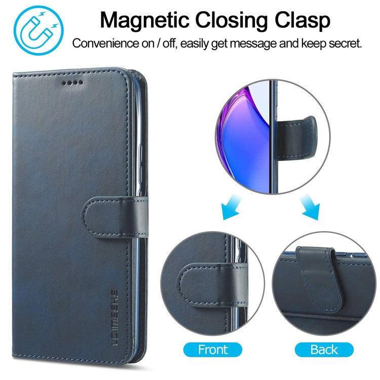 LC.IMEEKE For Oppo Reno8 Pro 5G (Global Version) Wallet Case Fully Wrapped PU Leather Stand Magnetic Closure Flip Folio Phone Cover - Blue