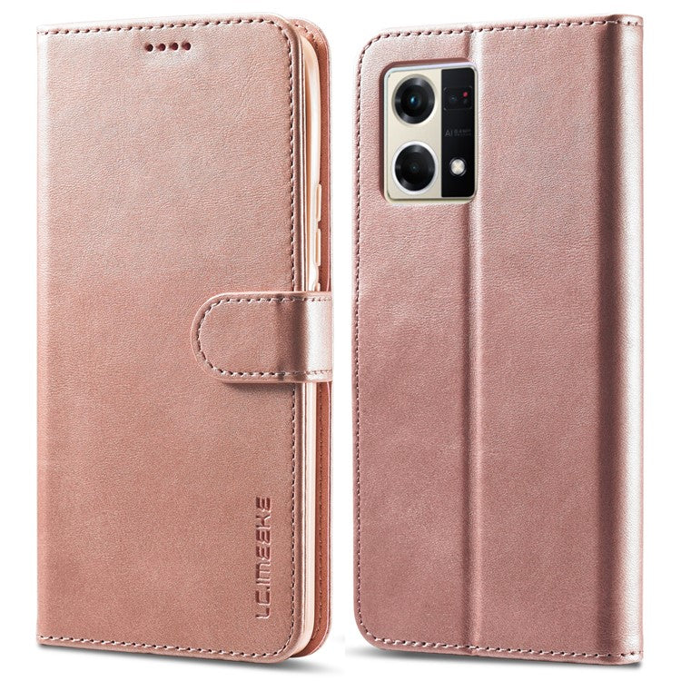 LC.IMEEKE For Oppo Reno8 Pro 5G (Global Version) Wallet Case Fully Wrapped PU Leather Stand Magnetic Closure Flip Folio Phone Cover - Pink