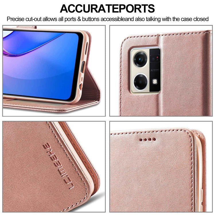 LC.IMEEKE For Oppo Reno8 Pro 5G (Global Version) Wallet Case Fully Wrapped PU Leather Stand Magnetic Closure Flip Folio Phone Cover - Pink