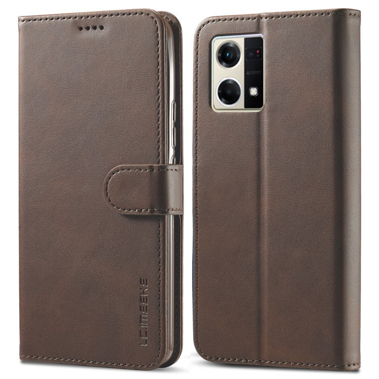 LC.IMEEKE For Oppo Reno8 Pro 5G (Global Version) Wallet Case Fully Wrapped PU Leather Stand Magnetic Closure Flip Folio Phone Cover - Brown
