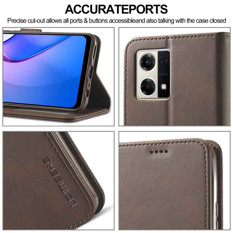 LC.IMEEKE For Oppo Reno8 Pro 5G (Global Version) Wallet Case Fully Wrapped PU Leather Stand Magnetic Closure Flip Folio Phone Cover - Brown
