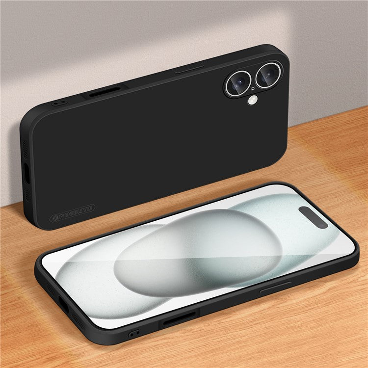 PINWUYO JK Touching Series For iPhone 16 Plus Case Anti-Scratch Silky Touch TPU Phone Cover - Black