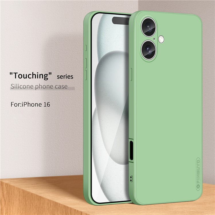 PINWUYO JK Touching Series For iPhone 16 Case Fiber Flocking Liner Soft TPU Phone Cover - Matcha Green