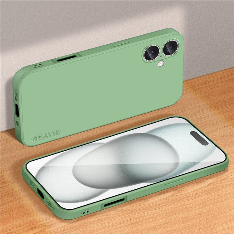 PINWUYO JK Touching Series For iPhone 16 Case Fiber Flocking Liner Soft TPU Phone Cover - Matcha Green