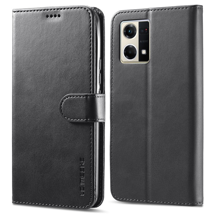 LC.IMEEKE For Oppo Reno8 5G (Global Version) Wallet Case PU Leather Stand Magnetic Closure Flip Folio Phone Cover - Black