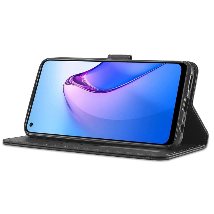 LC.IMEEKE For Oppo Reno8 5G (Global Version) Wallet Case PU Leather Stand Magnetic Closure Flip Folio Phone Cover - Black