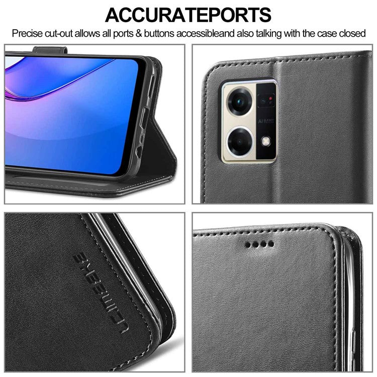 LC.IMEEKE For Oppo Reno8 5G (Global Version) Wallet Case PU Leather Stand Magnetic Closure Flip Folio Phone Cover - Black