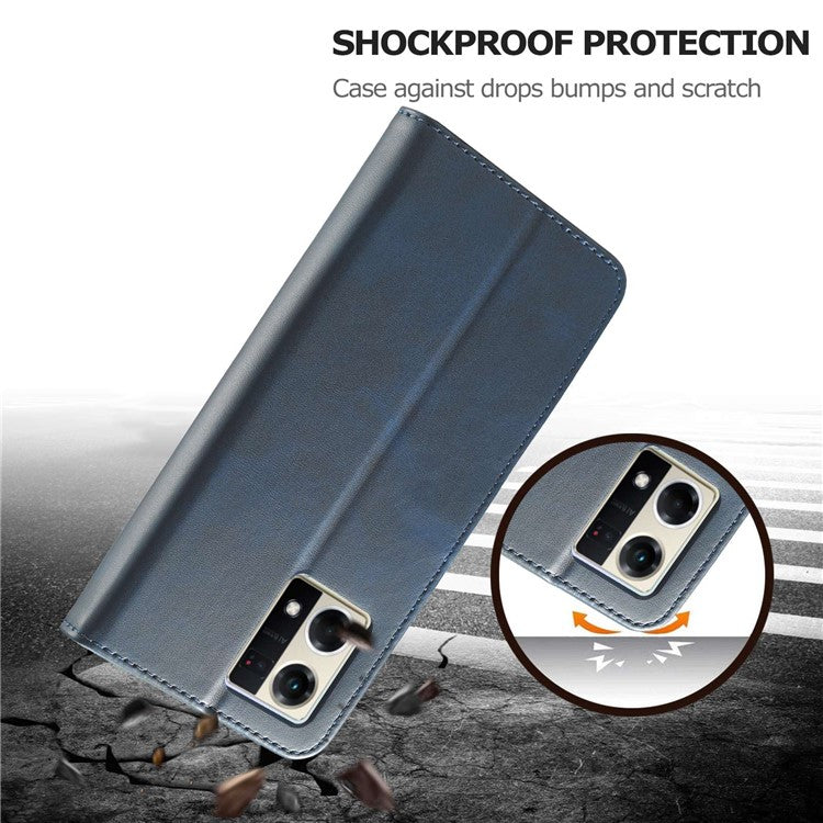 LC.IMEEKE For Oppo Reno8 5G (Global Version) Wallet Case PU Leather Stand Magnetic Closure Flip Folio Phone Cover - Blue