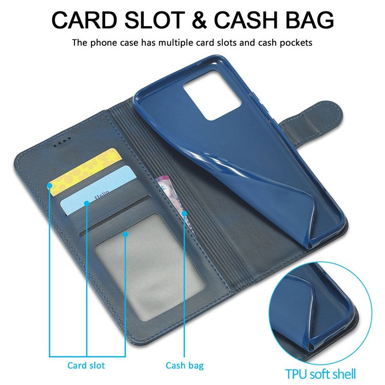 LC.IMEEKE For Oppo Reno8 5G (Global Version) Wallet Case PU Leather Stand Magnetic Closure Flip Folio Phone Cover - Blue