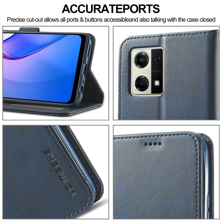 LC.IMEEKE For Oppo Reno8 5G (Global Version) Wallet Case PU Leather Stand Magnetic Closure Flip Folio Phone Cover - Blue