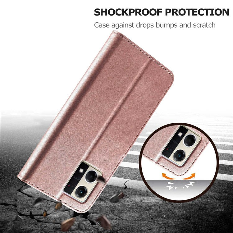 LC.IMEEKE For Oppo Reno8 5G (Global Version) Wallet Case PU Leather Stand Magnetic Closure Flip Folio Phone Cover - Pink