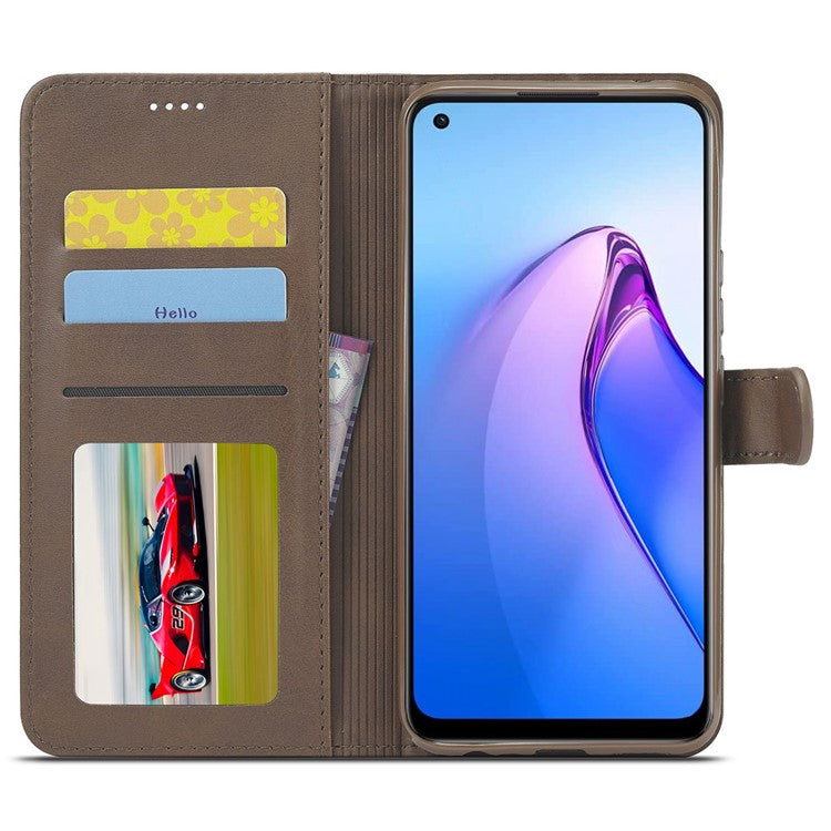 LC.IMEEKE For Oppo Reno8 5G (Global Version) Wallet Case PU Leather Stand Magnetic Closure Flip Folio Phone Cover - Brown