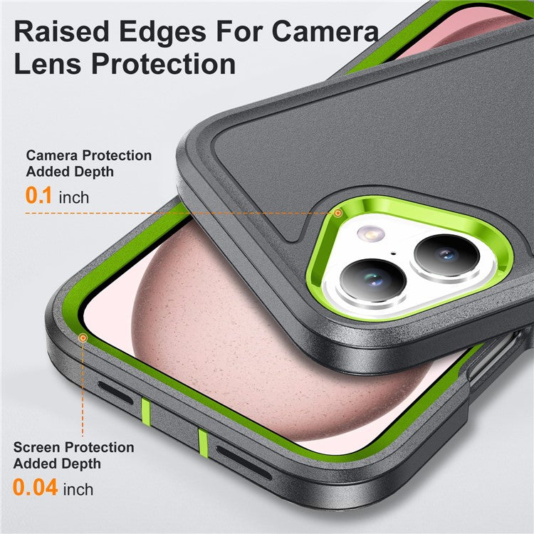 For iPhone 16 Case PC+Silicone+EVA Kickstand Drop-proof Phone Cover - Grey+Green