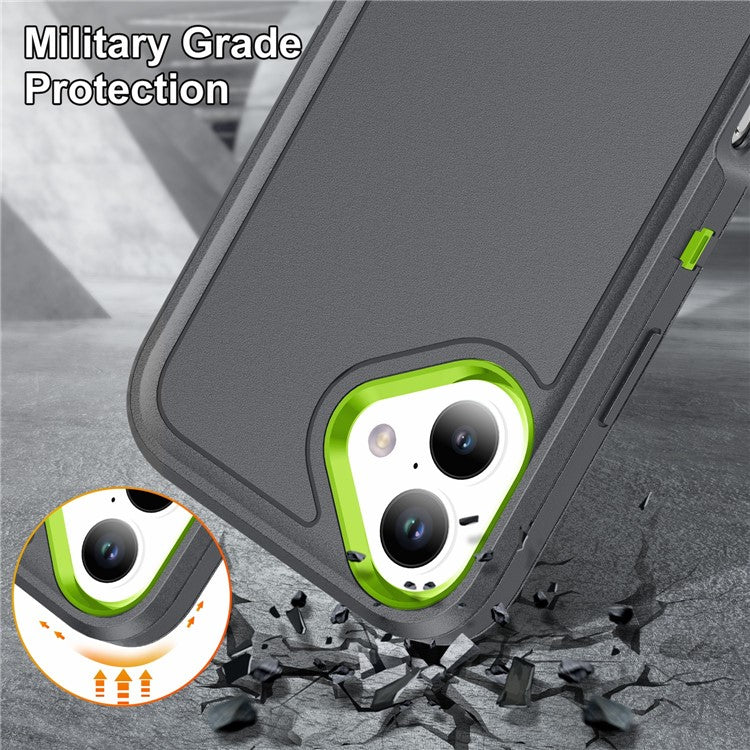 For iPhone 16 Case PC+Silicone+EVA Kickstand Drop-proof Phone Cover - Grey+Green