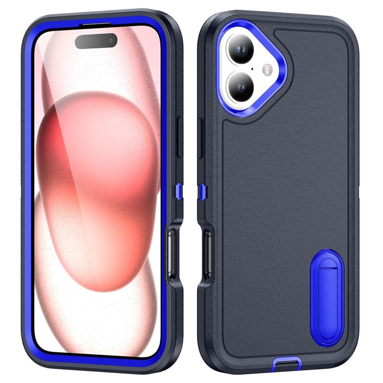 For iPhone 16 Case PC+Silicone+EVA Kickstand Drop-proof Phone Cover - Dark Blue+Sapphire