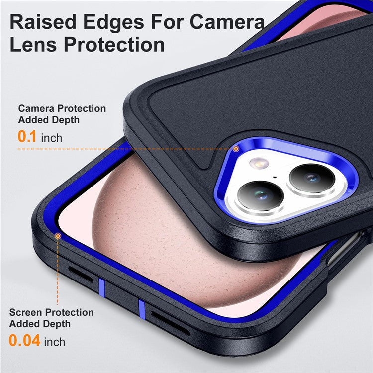 For iPhone 16 Case PC+Silicone+EVA Kickstand Drop-proof Phone Cover - Dark Blue+Sapphire
