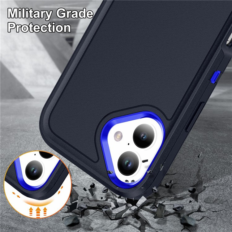 For iPhone 16 Case PC+Silicone+EVA Kickstand Drop-proof Phone Cover - Dark Blue+Sapphire