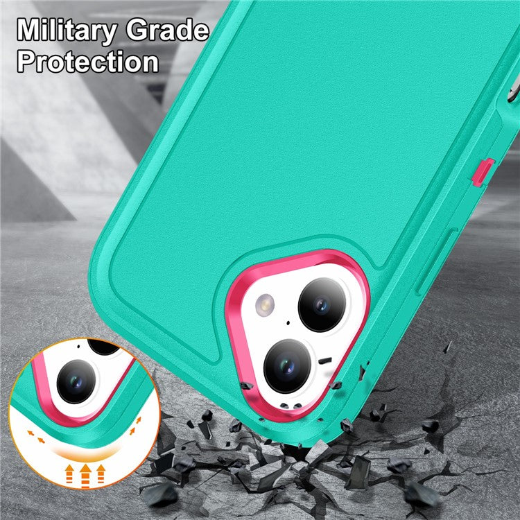 For iPhone 16 Plus Case Kickstand Phone Cover PC+Silicone+EVA 3-in-1 Design - Light Cyan+Rose
