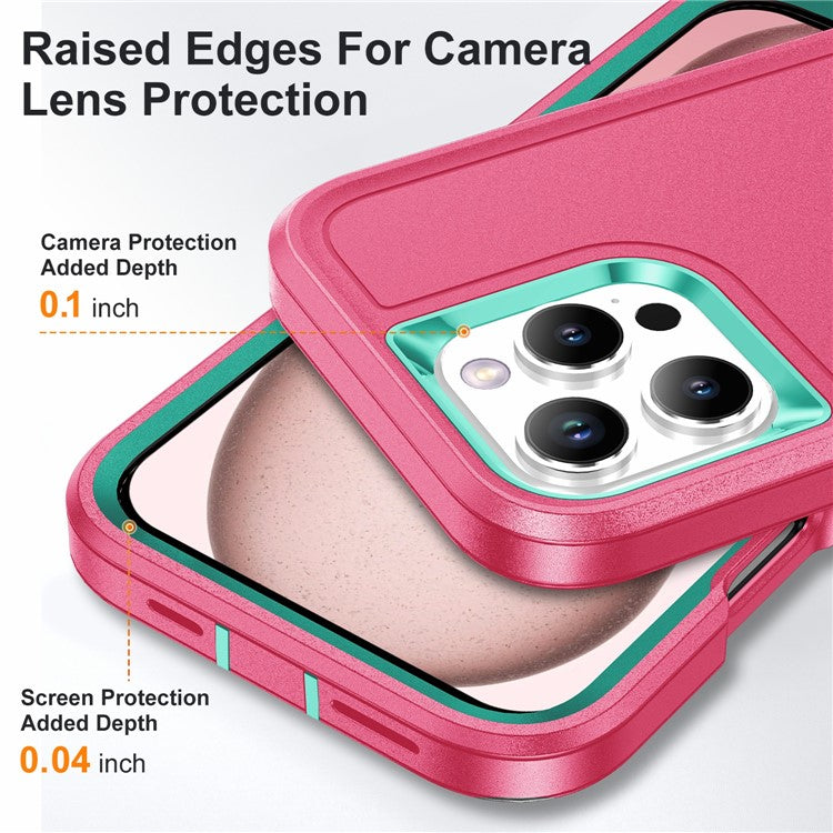 For iPhone 16 Pro Case PC+Silicone+EVA 3-in-1 Protective Phone Cover with Kickstand - Rose+Light Cyan