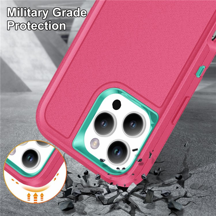 For iPhone 16 Pro Case PC+Silicone+EVA 3-in-1 Protective Phone Cover with Kickstand - Rose+Light Cyan