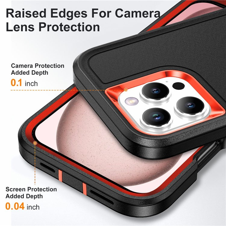 For iPhone 16 Pro Case PC+Silicone+EVA 3-in-1 Protective Phone Cover with Kickstand - Black+Orange