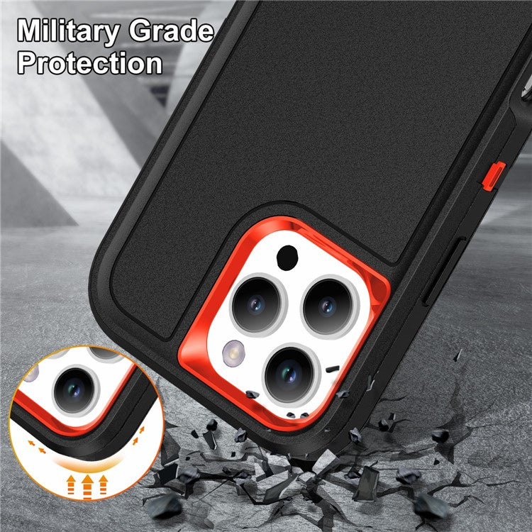 For iPhone 16 Pro Case PC+Silicone+EVA 3-in-1 Protective Phone Cover with Kickstand - Black+Orange
