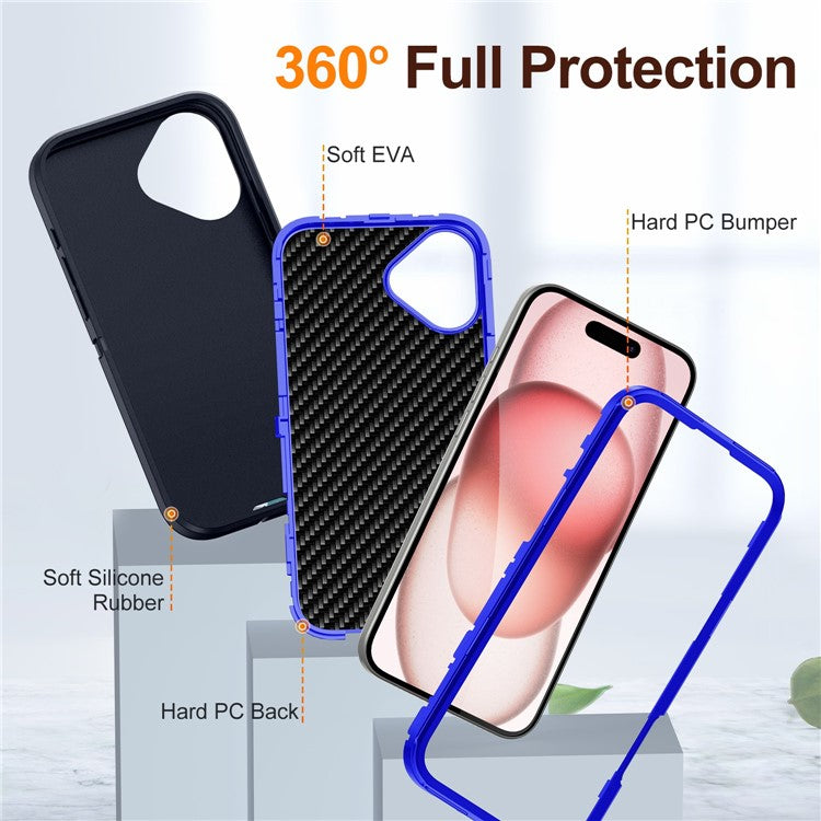 For iPhone 16 Case PC+Silicone+EVA Military Grade Protection Phone Cover - Dark Blue+Sapphire